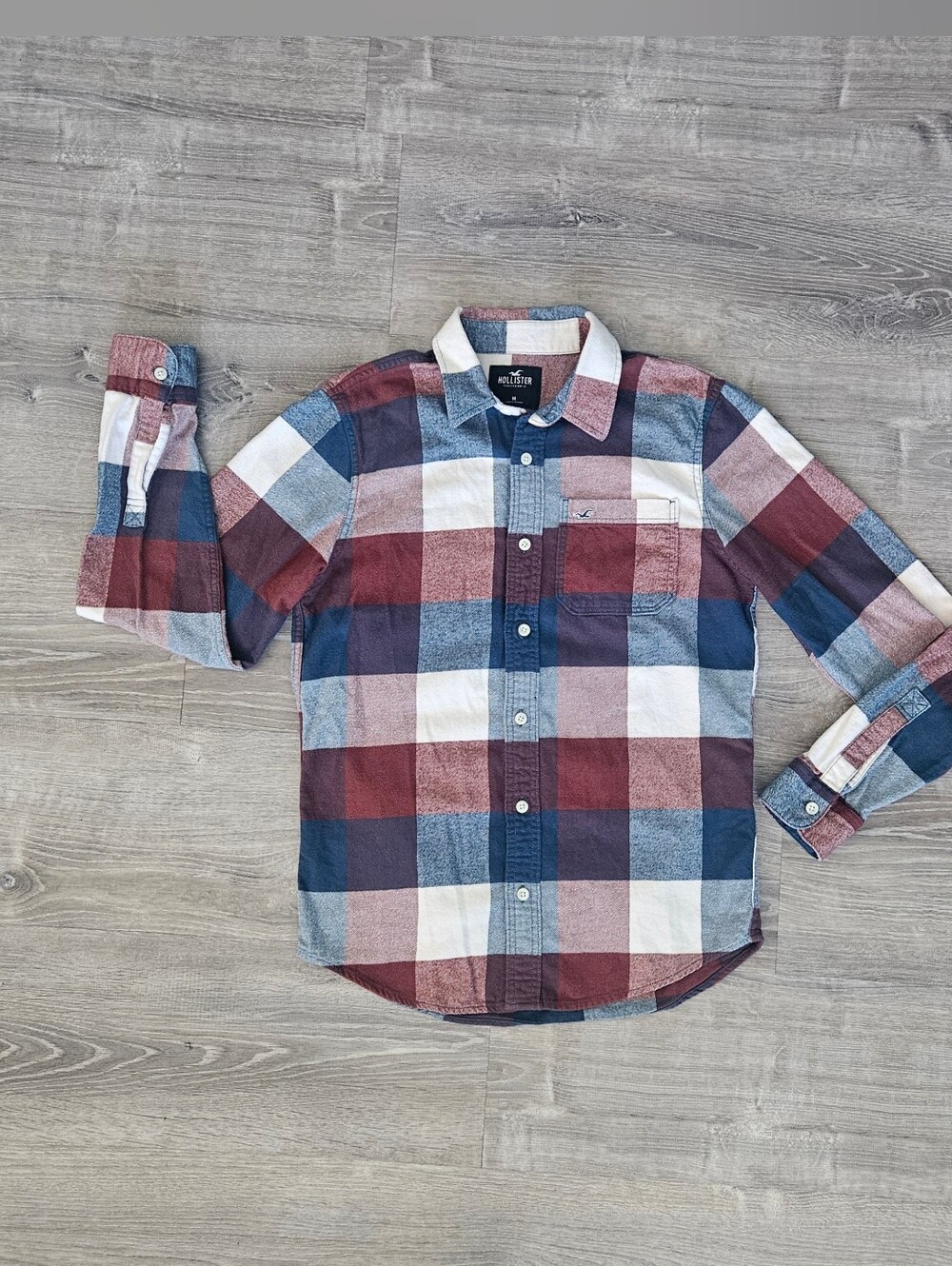 Hollister 100% Cotton Soft Grunge Flannel Blue Red Plaid Shirt Lumberjack Mens M